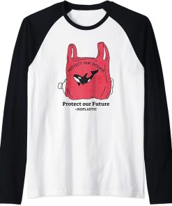 Protect Our Oceans Protect Our Future No Plastic Orca Whale Raglan Baseball Tee