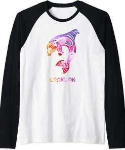 Tribal Craig AK Orca Killer Whale Native American Raglan Baseball Tee