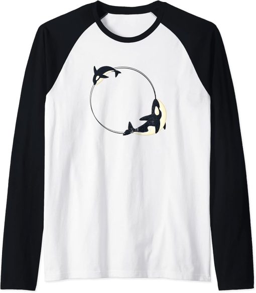 Cute Orca Design Funny Sea Animal Whale Orcas Men Women Raglan Baseball Tee