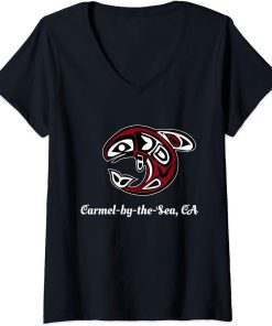 Womens Native American Carmel-by-the-Sea CA Orca Killer Whale V-Neck T-Shirt