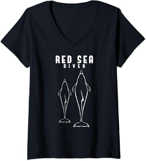 Womens Diving Dolphin Egypt Red Sea Diver Tumbler Scuba V-Neck T-Shirt